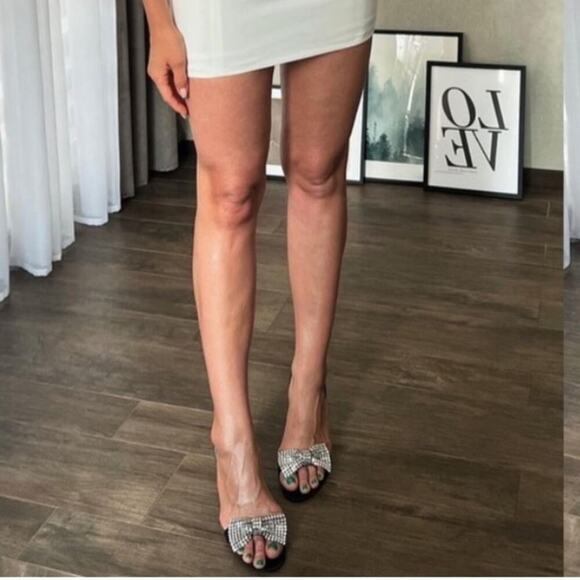 Zara Black HIGH-HEEL SANDALS WITH EMBELLISHED BOW Size 7.5 - Picture 8 of 16